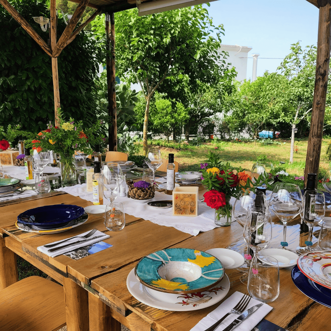 capri dinner setting in garden