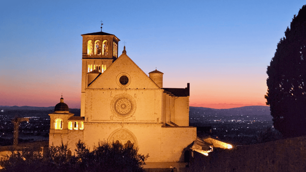 st francis basilica at night